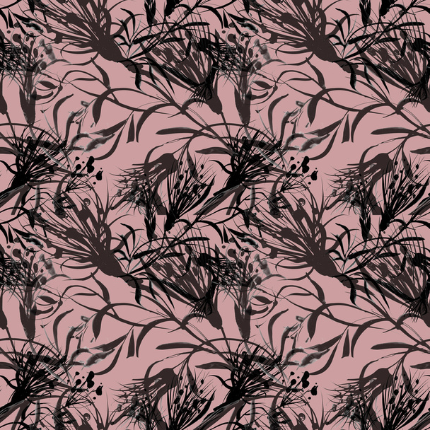monochrome cornflowers and herbs pattern - Zdjęcie, obraz