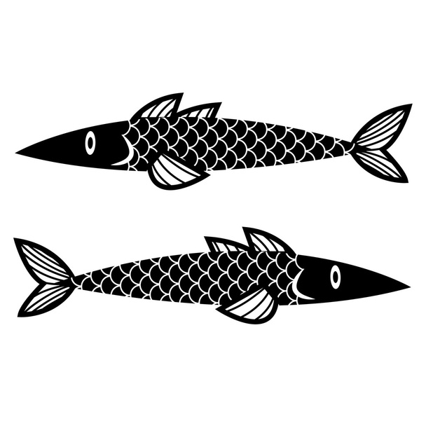 白い背景に分離されたスタイリッシュな漫画の魚 - ベクター画像