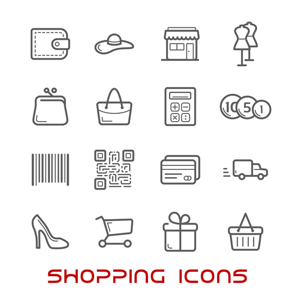 Compras y venta al por menor iconos de línea delgada
 - Vector, imagen