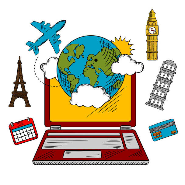 Iconos de viajes y reservas en línea
 - Vector, imagen