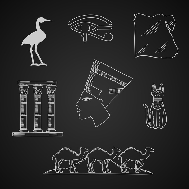 Ancient Egypt travel and art icons - Vektör, Görsel