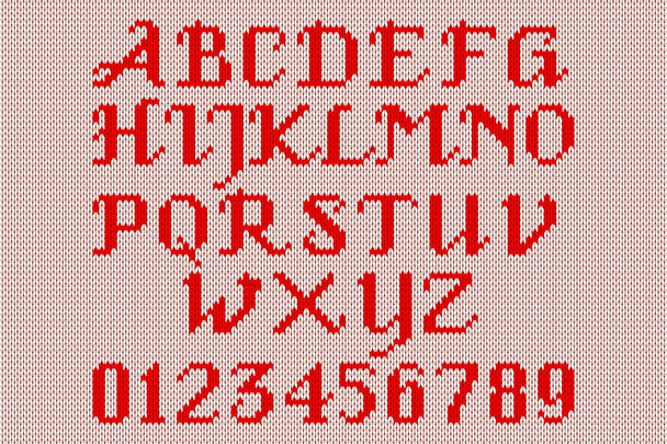 Red knitted alphabet and figures - Вектор, зображення