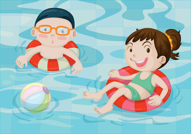 少年とスイミング プールの女の子 - ベクター画像