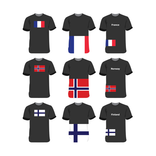 T-paita Ranskalle, Norjalle ja Suomelle
 - Vektori, kuva