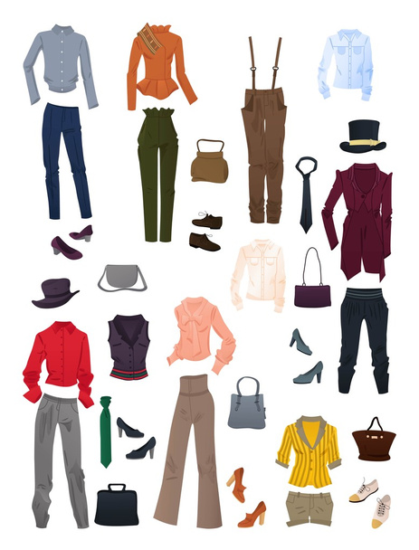 Un conjunto de ropa y accesorios
 - Vector, imagen