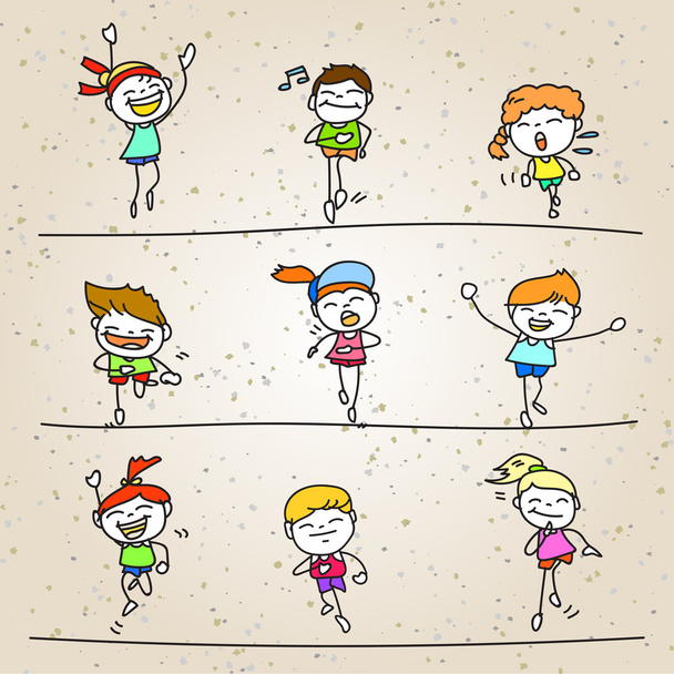 Kézi rajz rajzfilm boldog gyerekek csoportja - Vektor, kép