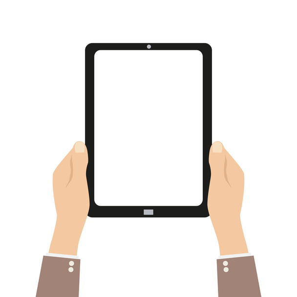 Hands holing tablet computer with blank screen - Vector, Image