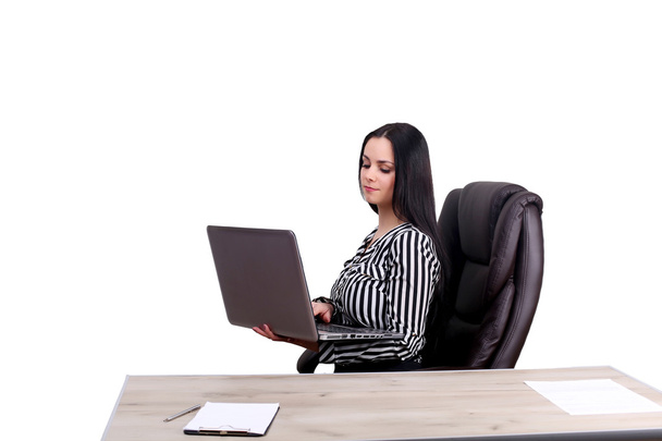 business, office, school and education concept - businesswoman on computer with blank screen in office - Φωτογραφία, εικόνα