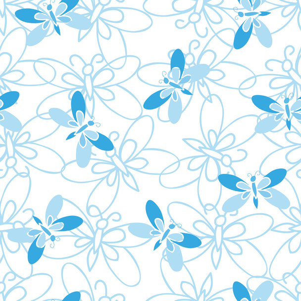 Sininen perhonen, abstrakti saumaton kuvio valkoisella taustalla
. - Vektori, kuva
