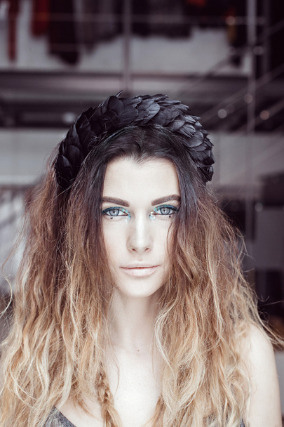  Woman blue eyes with bright makeup - Photo, Image