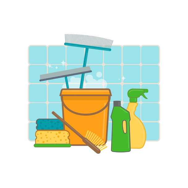 Hygiene- und Reinigungsprodukte im flachen Stil - Vektor, Bild