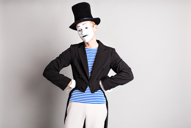 Portrait of a male mime artist. Concept of  April Fools Day - Foto, Imagem