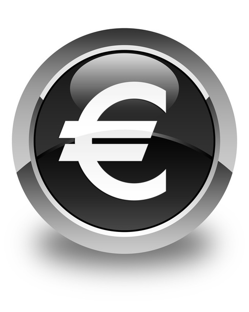 Euro sign icon glossy black round button - Photo, Image