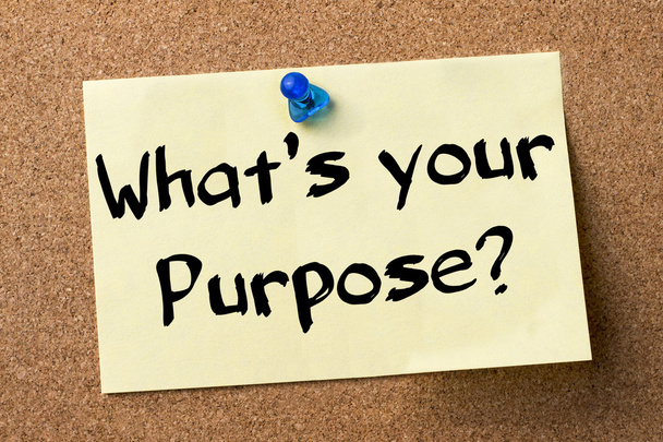 What's your Purpose? - adhesive label pinned on bulletin board - Photo, Image