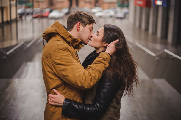 Young couple in love kissing outdoor - Photo, Image