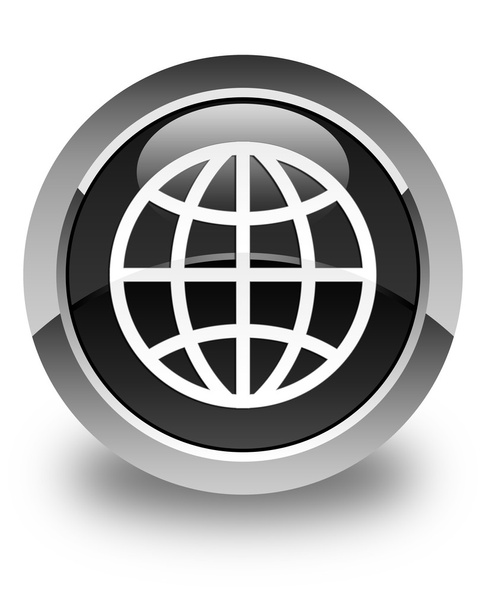 Dünya simgesi parlak siyah yuvarlak düğmesi - Fotoğraf, Görsel
