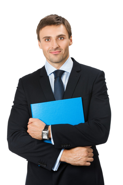 Business man with folder, on white - Foto, afbeelding