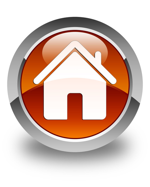 Ev simgesini parlak kahverengi yuvarlak düğmesi - Fotoğraf, Görsel