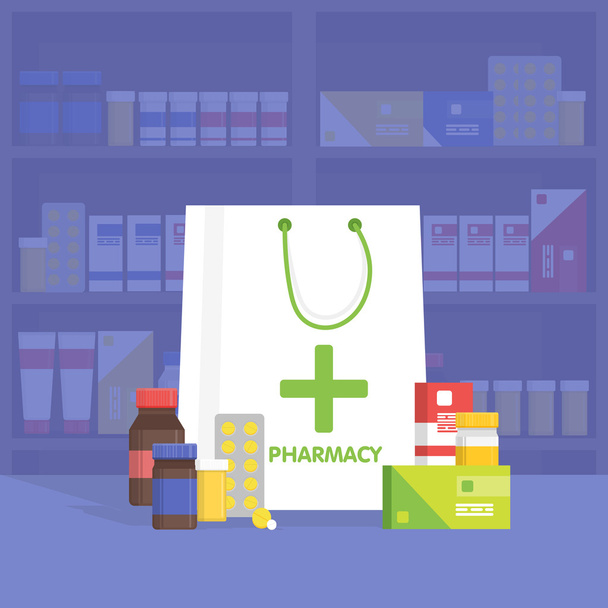 Pharmacie intérieure moderne et pharmacie. Illustration vectorielle
. - Vecteur, image