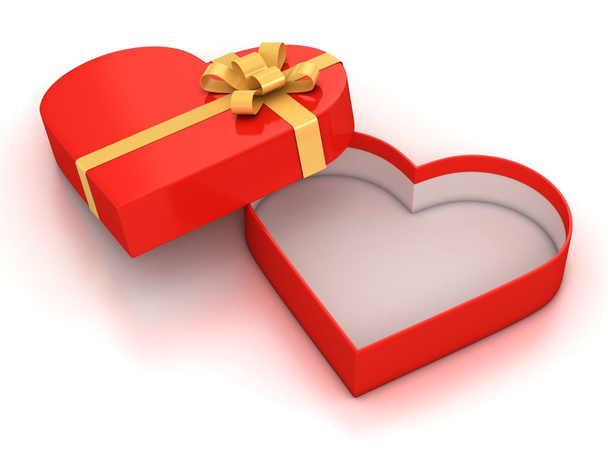 Open empty hearth shaped gift box over white background - Foto, imagen