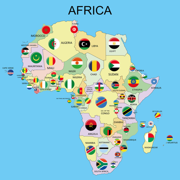 Afrika - vlaggen op de kaart - Vector, afbeelding