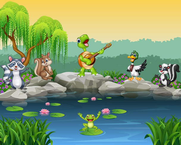 Cartoon happy animals singing collection - Vector, Image