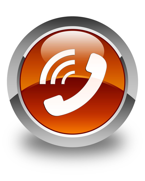 Telefon cseng ikon fényes barna kerek gomb - Fotó, kép