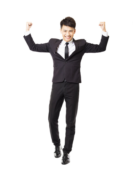 boldog fiatal üzletember sikeres gesztus - Fotó, kép