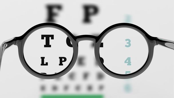 Paire de lunettes rondes avec test de vision et flou partiel
 - Photo, image