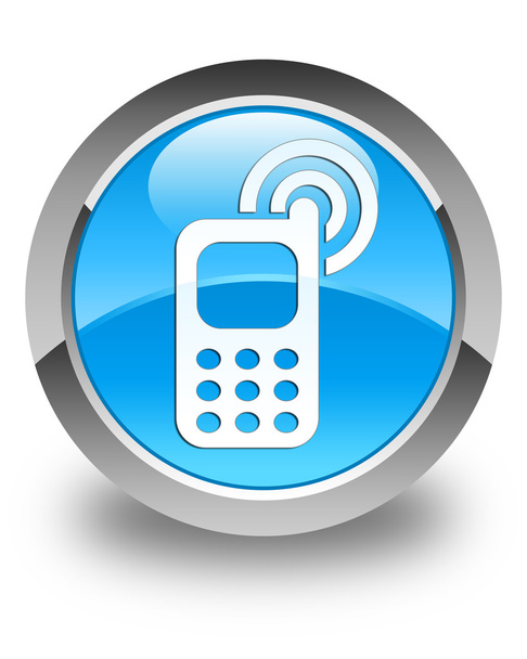 Icono de timbre del teléfono celular brillante botón redondo azul cian
 - Foto, Imagen