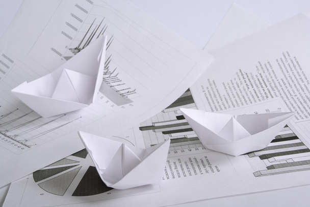 Business concept, paper boat and documents - Photo, Image