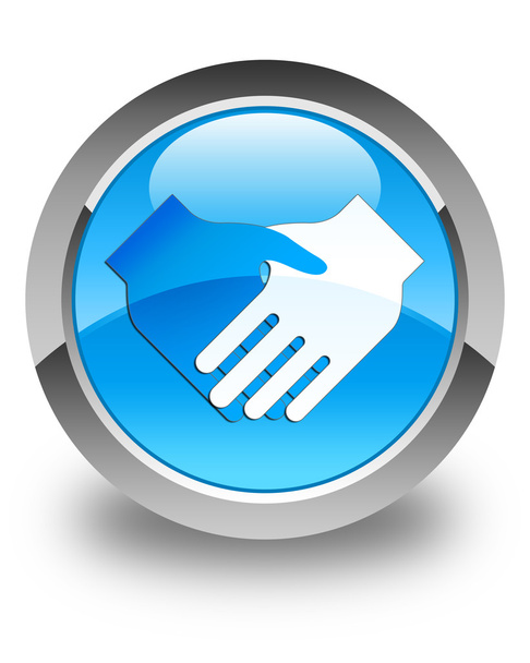 Kézfogás ikon fényes cián kék kerek gomb - Fotó, kép