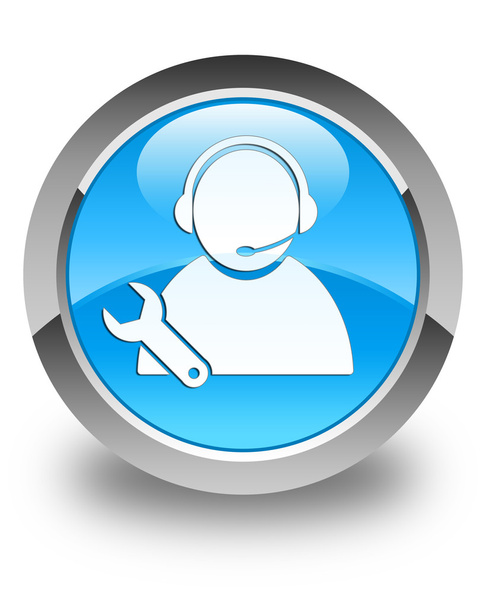 Icono de soporte técnico brillante botón redondo azul cian
 - Foto, imagen