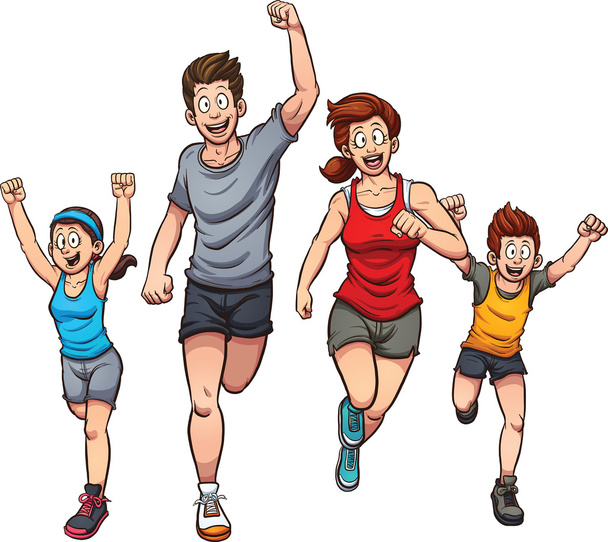 Dibujos animados corriendo familia
 - Vector, Imagen