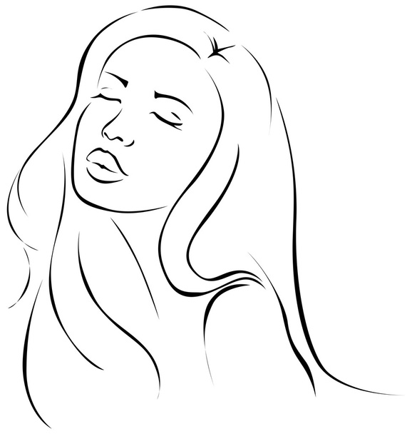 Иллюстрация молодой женщины - черная линия
 - Вектор,изображение