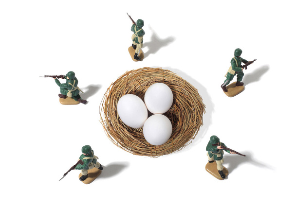 Speelgoed leger mannen en Nest eieren - Foto, afbeelding