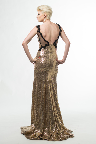 Woman Beauty Long Fashion Dress, Elegant Girl In Gold Gown - Fotó, kép