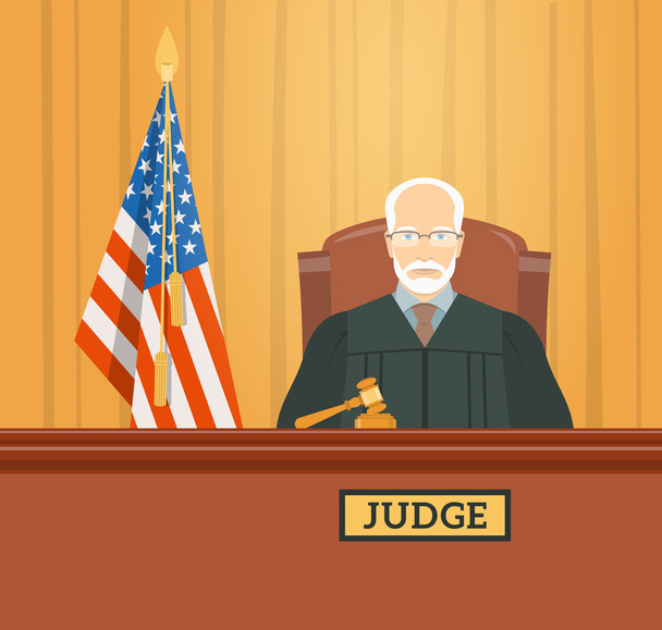 Судья в суде плоская иллюстрация
 - Вектор,изображение