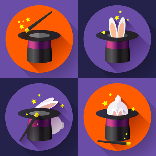 Conjunto de iconos Conejo divertido en un sombrero mágico
 - Vector, imagen