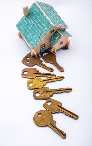 Η ιδιότητα. Αγορά ή πώληση. Ξύλινο σπίτι. Τα κλειδιά για την κράτηση - Φωτογραφία, εικόνα