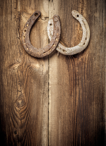 Lucky Horseshoes On Old Wall - Photo, Image