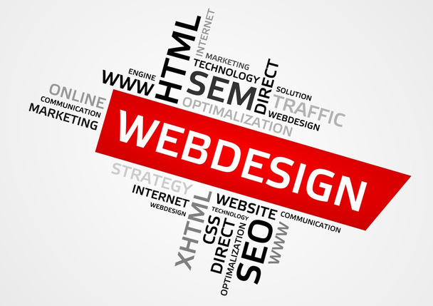 Webdesign word cloud, tag cloud, vector graphics - Vector, afbeelding