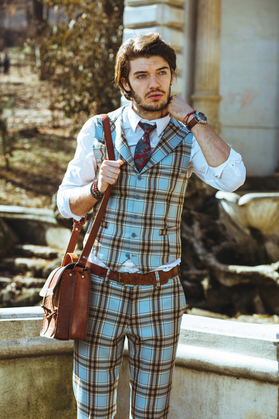 elegant man in plaid outfit - Photo, Image
