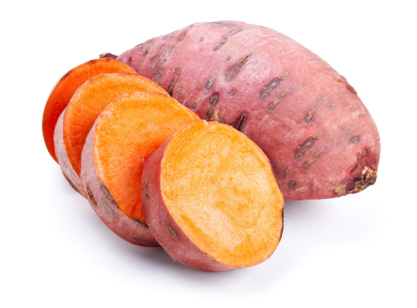 Sweet potato with slices isolated on white - Foto, immagini