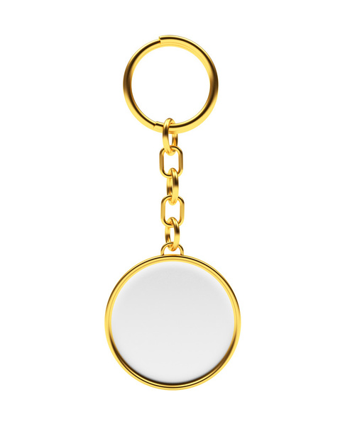 Blank round golden key chain with key ring - Photo, Image