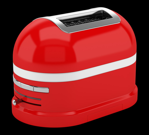 red toaster isolated on black background - Fotoğraf, Görsel