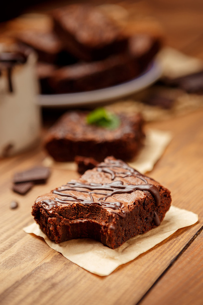 Plate with delicious chocolate brownies - Photo, Image