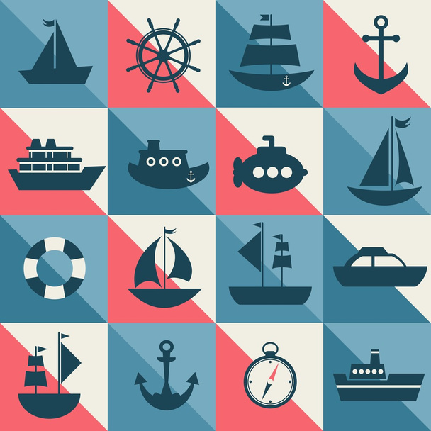 Blue and red background with sea transport - Вектор, зображення