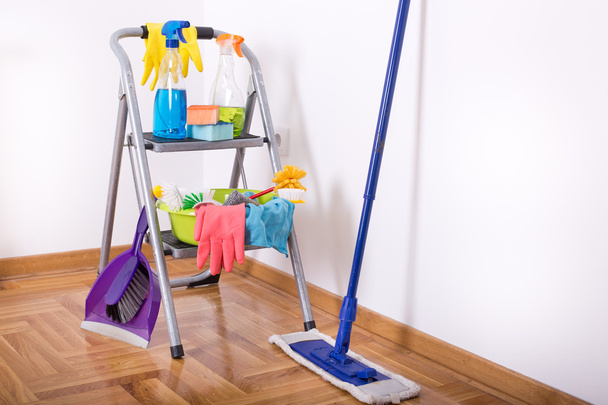 Cleaning equipment and supplies in the room - Foto, Imagem