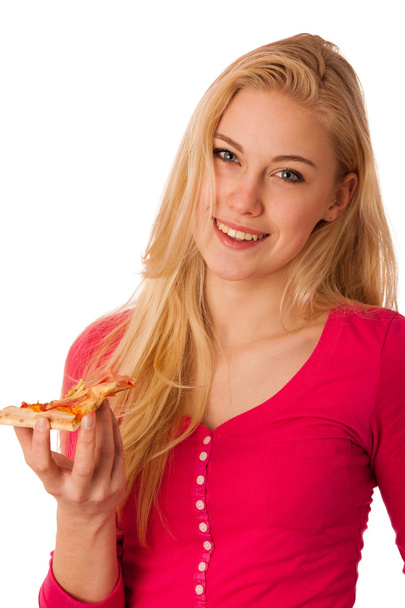 Woman with slice of delicious pizza, can't wait to bite in it.  - Photo, Image